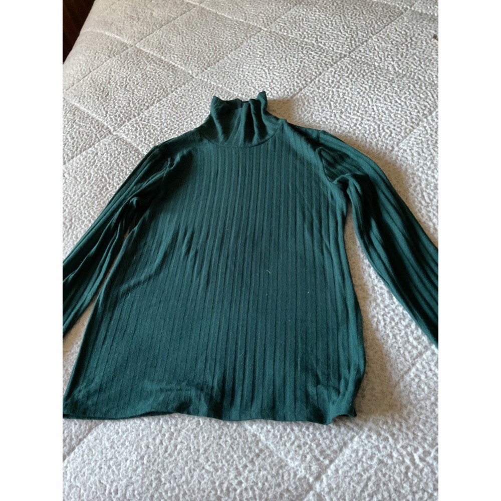 Reitmans Turtleneck Top Women Medium Green Excellent Ribbed Long Sleeve